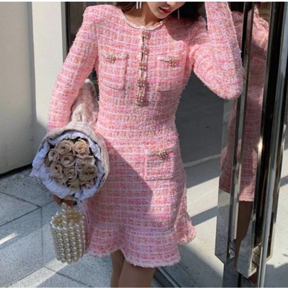 Pink and White Buttoned Sheath Dress for Work - Picture 5 of 6